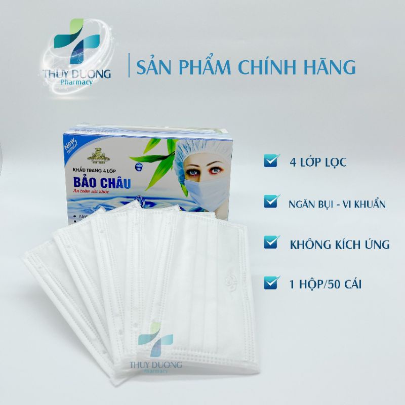 Khâu trang y tế 4 lớp Bảo Châu màu trắng