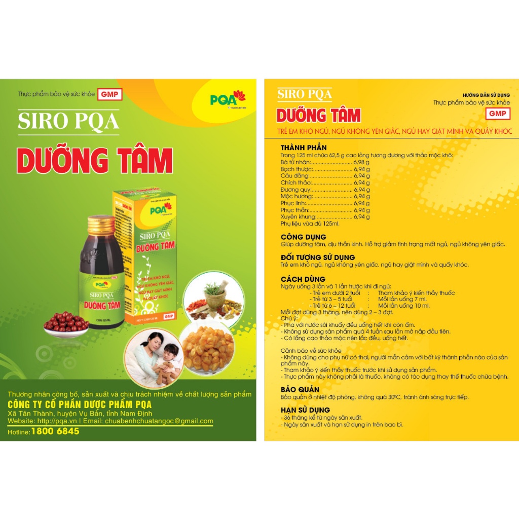 Dưỡng Tâm PQA Giúp Xoa Dịu Thần Kinh Hỗ Trợ Giảm Tình Trạng Mất Ngủ Dùng Cho Trẻ Em Khó Ngủ, Không Yên Giấc Hộp 125ml