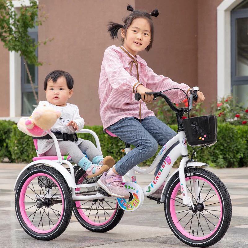 [Tặng đồ chơi, bơm xe] Xe đạp xích lô trẻ em có đai an toàn, khoang đựng đồ