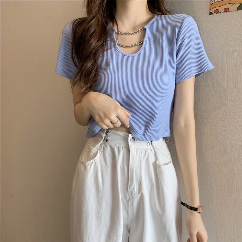 【Yuki】Áo croptop nữ xinh cách điệu cổ áo