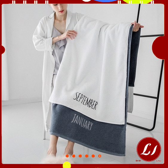 KHĂN TẮM TO cotton thấm hút, mềm mại THÊU THÁNG (70x90cm) đa năng