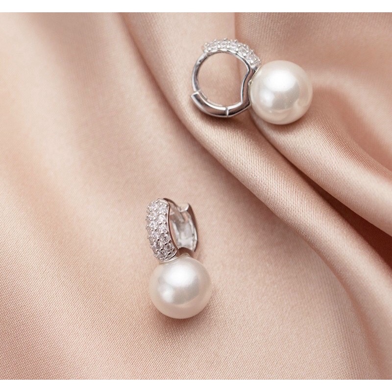 Khuyên tai vòng lá oliu ôm tai bạc ta siêu đẹp đá quả cầu nhân tạo