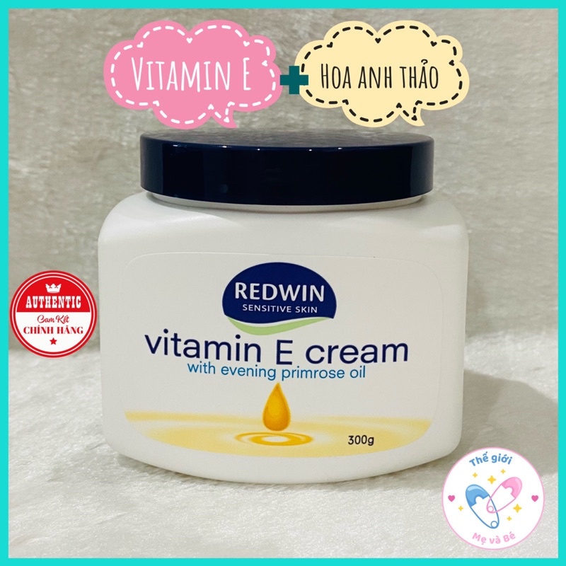 Kem dưỡng ẩm trắng da, dưỡng da mềm mịn Redwin Vitamin E Cream 300g - Úc