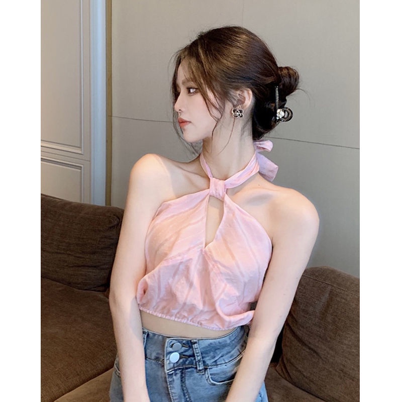 Áo Hai Dây Ngắn Hở Lưng Phong Cách Pháp Mùa Hè Cho Nữ