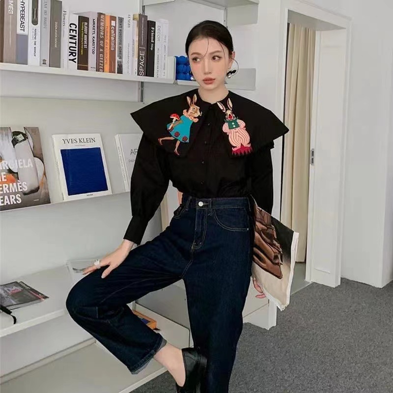 Hàng Mới Về Áo Tay Dài Cổ Búp Bê Dáng Rộng Phong Cách Hàn Quốc Baju Wanita Lengan Panjang Hàng Có Sẵn Cho Nữ