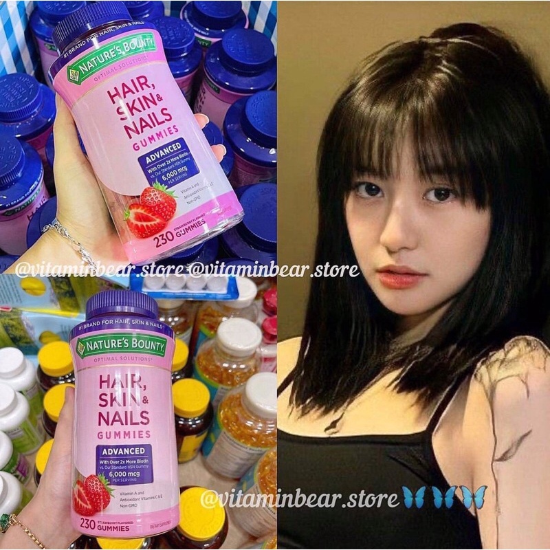 Kẹo đẹp da móng tóc 2x Biotin- Nature’s Bounty Advanced 6000mcg Dâu