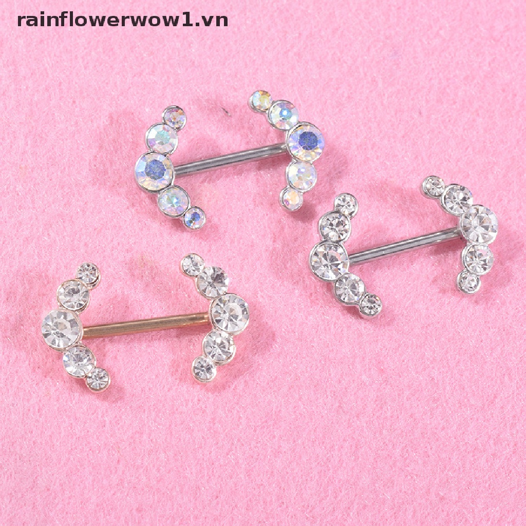 Bộ 2 Khuyên Xỏ Ngực Bằng Thép Không Gỉ Đính Pha Lê Thời Trang
