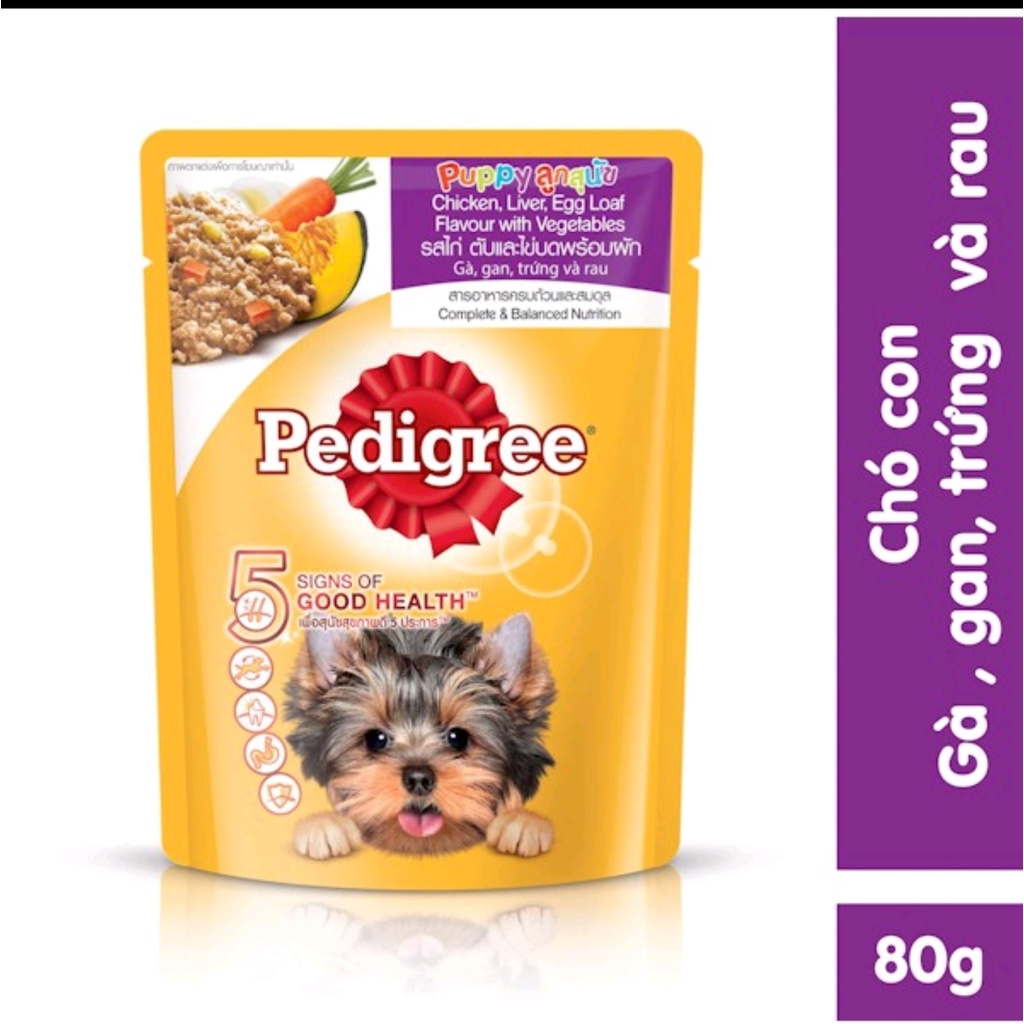 Pedigree thức ăn cho chó con dạng sốt vị gà, gan, trứng và rau 80g, pate cho chó con