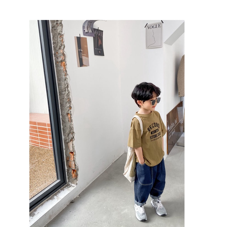 Áo Thun 100% Cotton Màu Trắng Tay Ngắn Phong Cách Thời Trang Hàn Nhật Mới Cho Bé Trai