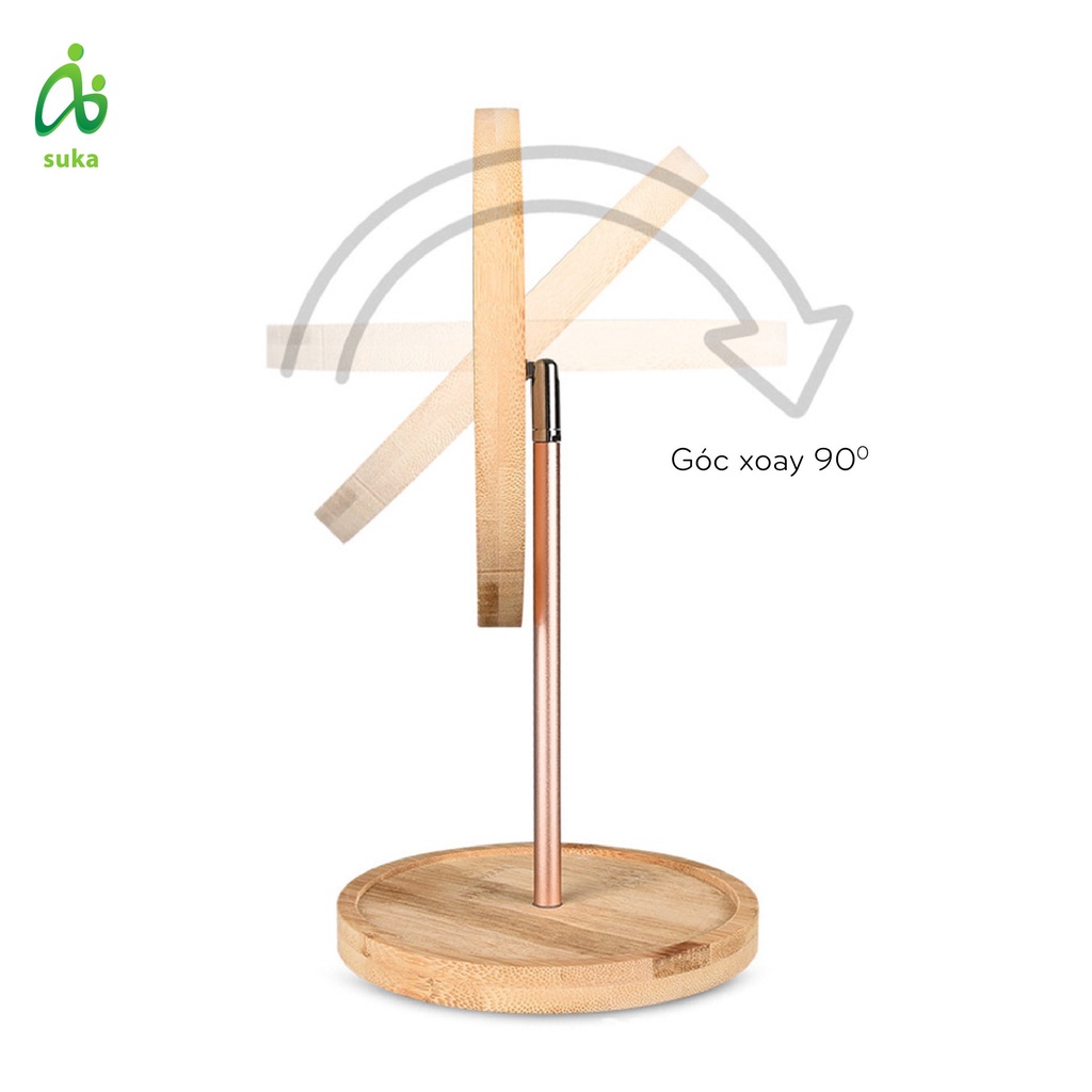 Gương gỗ trang điểm hình tròn, Gương soi có đèn LED phong cách Hàn Quốc hiện đại