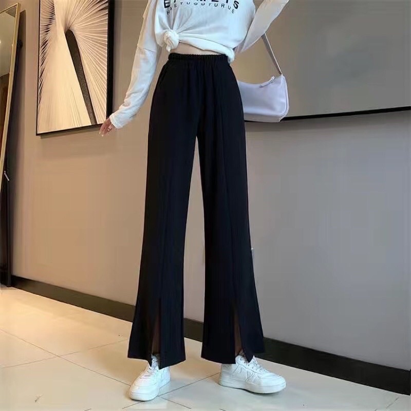 Quần ống loe xẻ gấu lưng cao 1khuy khóa trước kiểu dáng hàn quốc mã 89