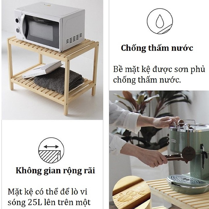 KỆ ĐỂ LÒ VI SÓNG GỖ THÔNG 2 TẦNG KIỂU DÁNG HIỆN ĐẠI CỰC CHẮC CHẮN