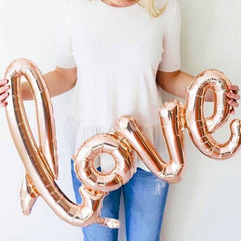 Bong Bóng Bơm Hơi 108CM Hình Chữ Love Màu Vàng Hồng Trang Trí Phòng Tiệc Cưới
