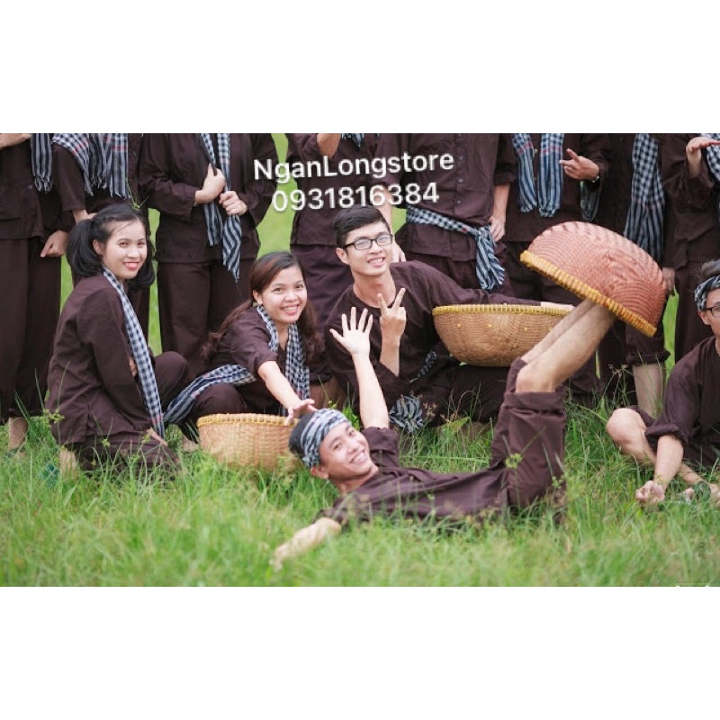 Bà ba nam nâu/đen vải kate cao cấp kèm khăn rằn/quần áo chú Cuội nhân dịp Trung thu