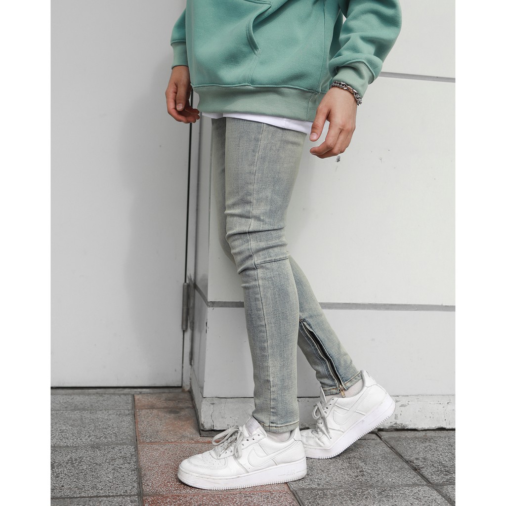 Quần Skinny Jeans Nam-Màu Xanh-Chất Liệu Cotton Co Giãn-Ống Đứng Dáng-Có Khóa Zip Dưới Ống Chân | BigBuy360 - bigbuy360.vn
