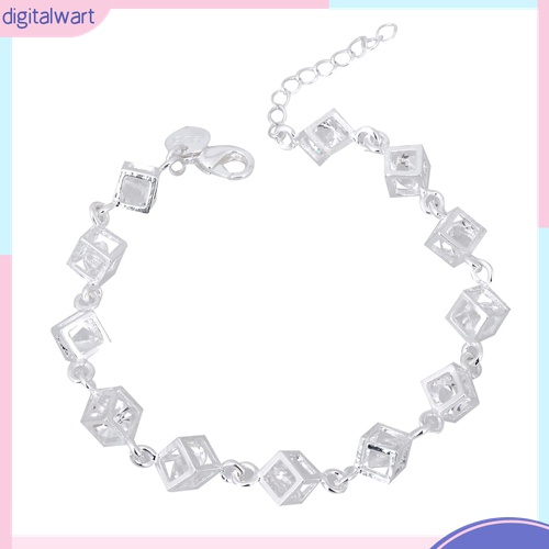 Vòng Tay Mạ Bạc Hình Khối Lập Phương Đính Đá Pha Lê Trong Suốt Thời Trang Cho Nữ