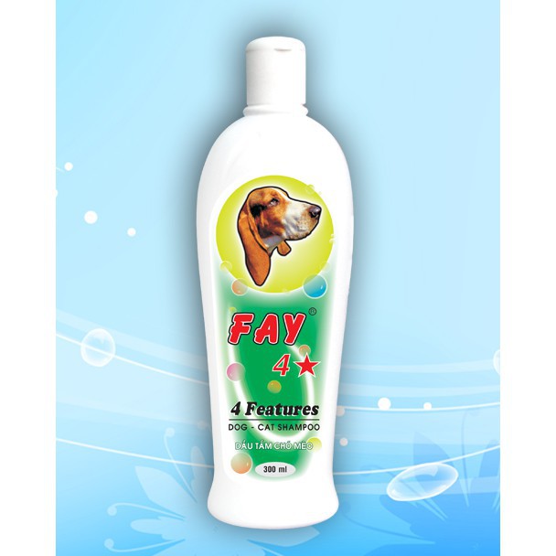 Dầu tắm Fay 4 Sao (4 in 1) DOG CAT SHAMPOO 300ml  chó mèo làm sạch hết ve, rận, bọ chét với 4 công dụng xem chi tiết