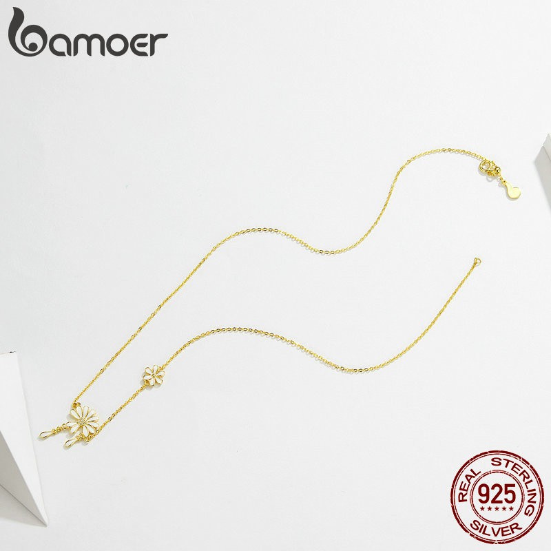 Vòng Cổ Bamoer BSN076 Bằng Bạc 925 Hình Hoa Cúc Khảm Đá Zircon Cho Nữ