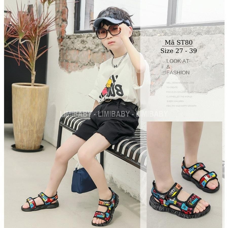 Sandal bé trai quai hậu Abibas 3 - 12 tuổi quai ngang dán nhiều màu cá tính thời trang cho trẻ em đi học đi biển ST80