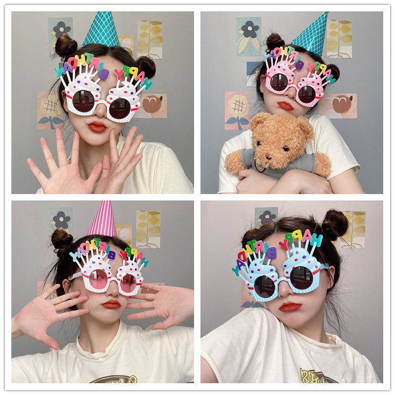 🌺Mắt kính gắn chữ Happy Birthday trang trí tiệc tùng