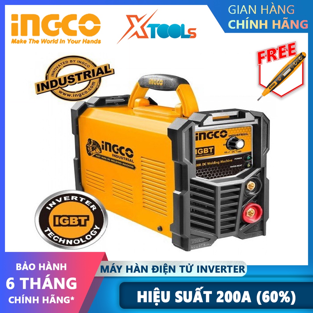 Máy hàn que Inverter IGBT INGCO ING-MMA2006 | Máy hàn MMA biến tần Điện áp đầu vào 1 ~ 220-240V Tần số 50/ 60HZ Dòng điệ