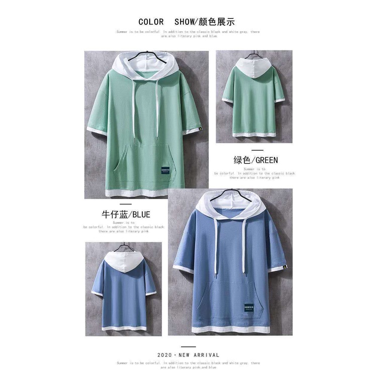 Áo Hoodie Tay Ngắn 100% Cotton Thời Trang Mùa Hè Hàn Quốc Cho Nam