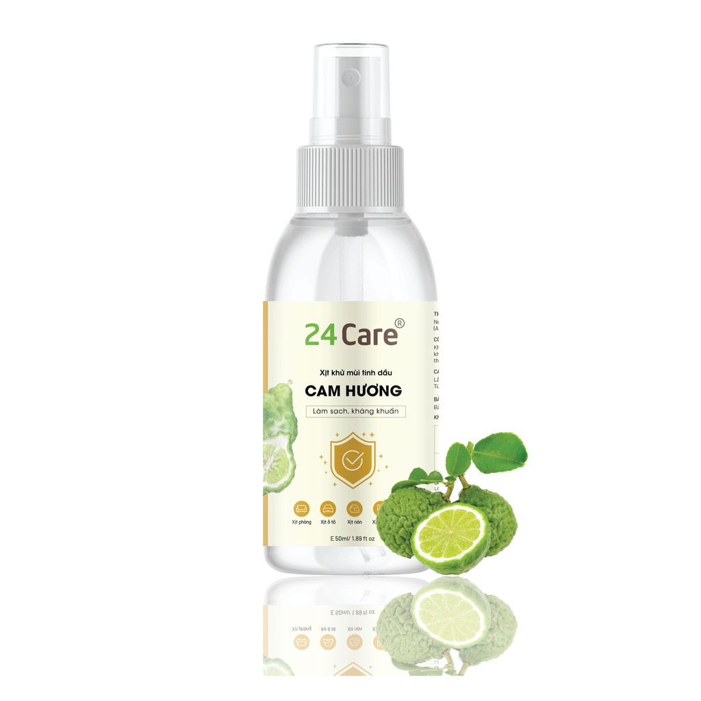 Xịt phòng tinh dầu Cam Hương 50ml 24Care - kháng khuẩn, khử mùi hôi, đuổi muỗi, côn trùng