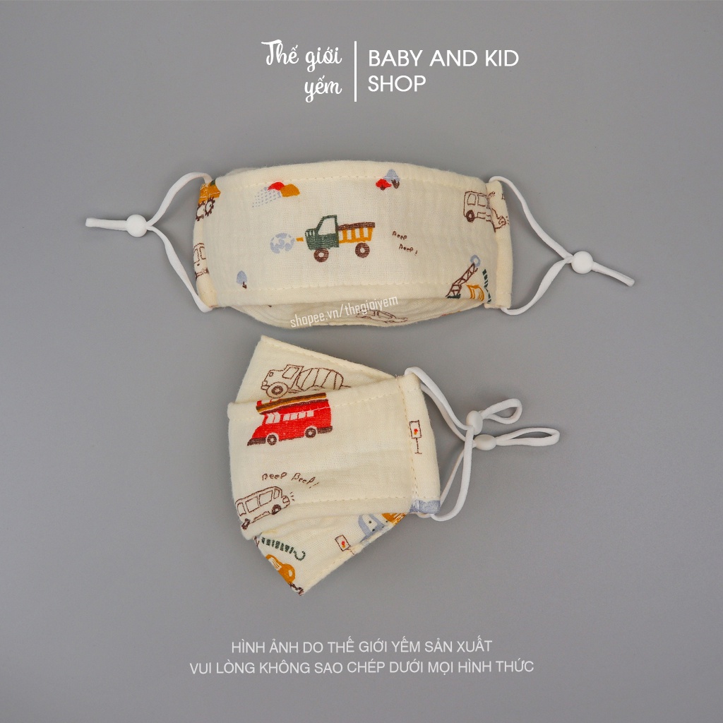 Khẩu trang 3d cho bé vải xô muslin chống bụi kháng khuẩn có nút điều chỉnh cho bé từ 0-4 tuổi KT001 THÊ GIỚI YẾM