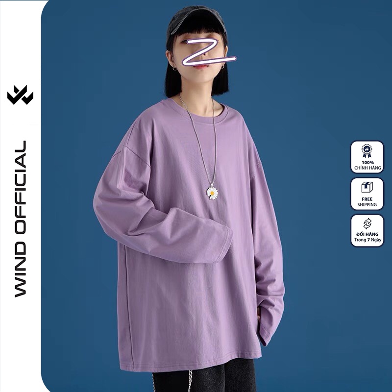 Áo thun tay dài WIND phông unisex form rộng Trơn cotton nam nữ oversize ulzzang