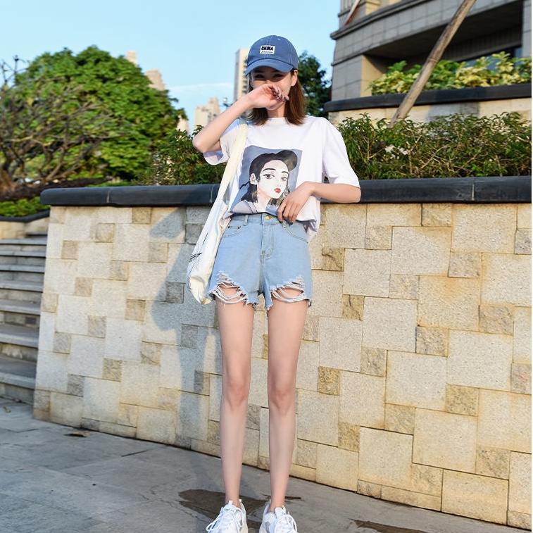 Quần Short Denim Lưng Cao Plus Size Phong Cách Retro Hàn Quốc Cho Nữ