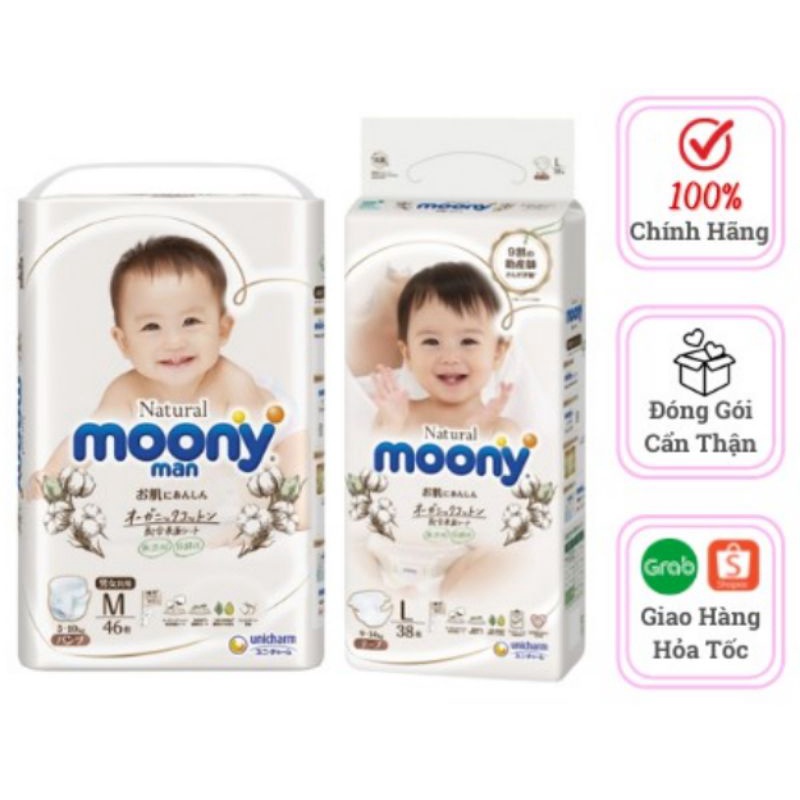 Tã Dán/ Quần Moony Natural siêu cao cấp NB63/ S58/ M46/ L38/ L36/ Xl32