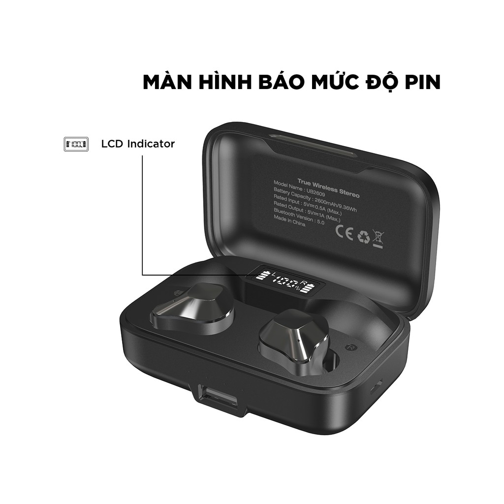 [Mã ELDTR70 giảm 8% đơn 599K] Tai nghe True Wireless Energizer UB2609, Bluetooth V5.0, tích hợp sạc dự phòng,kháng nước