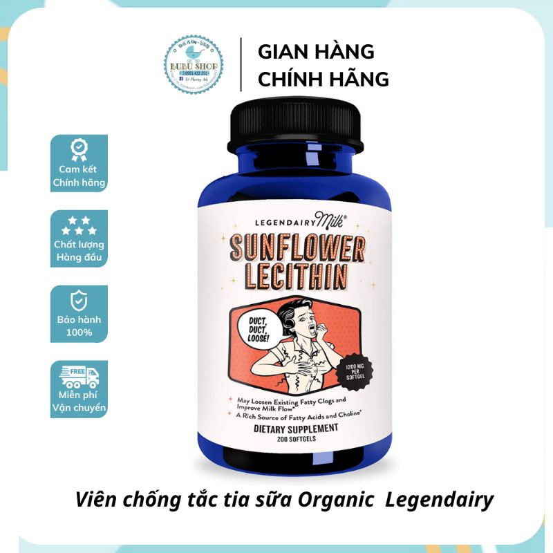 VIÊN UỐNG CHỐNG TẮC TIA SỮA HỮU CƠ SUNFLOWER LECITHIN LEGENDAIRY MILK 200 VIÊN