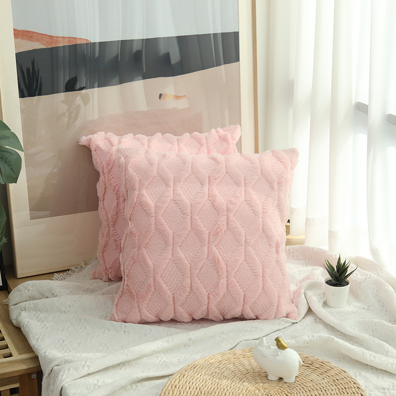 Vỏ gối nhung mềm họa tiết vân kim cương màu trơn dùng trang trí sofa/ tiệc 40/45/5cm