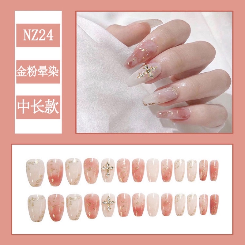 Bộ 24 móng giả đính đá cao cấp, hoạ tiết nữ tính, trang trí nghệ thuật ( Tặng kèm keo và dũa ) - D062