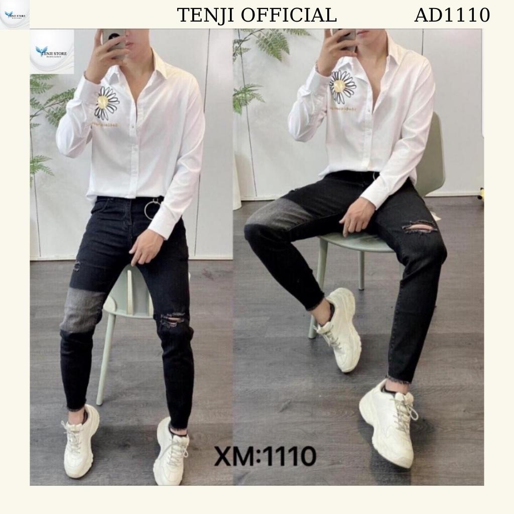 Quần jean nam đen rách gối chất bò cao cấp co dãn 4 chiều cực đẹp quần rin rách wash QDJ1110M Nhiều mẫu mới