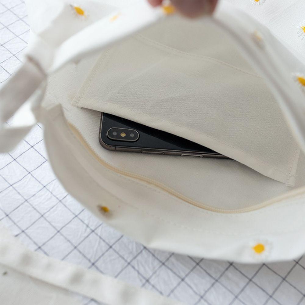 Túi Vải Canvas Vuông Nhỏ Xinh Phối Họa Tiết Hoa Cúc Dễ Thương