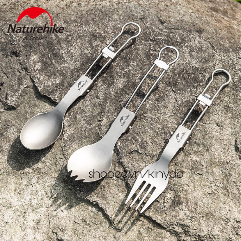 THÌA DĨA NĨA DAO ĐŨA HỢP KIM TITAN THÉP KHÔNG GỈ DU LỊCH TIỆN LỢI, GẤP GỌN NATUREHIKE NH18C001-J NH18C002 NH19C001-J