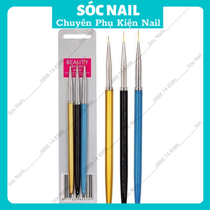 Bộ Cọ Nét Nail 3 Cây Cán Gỗ Nét Nhỏ Mảnh Dài Vẽ Móng Chuyên Dụng