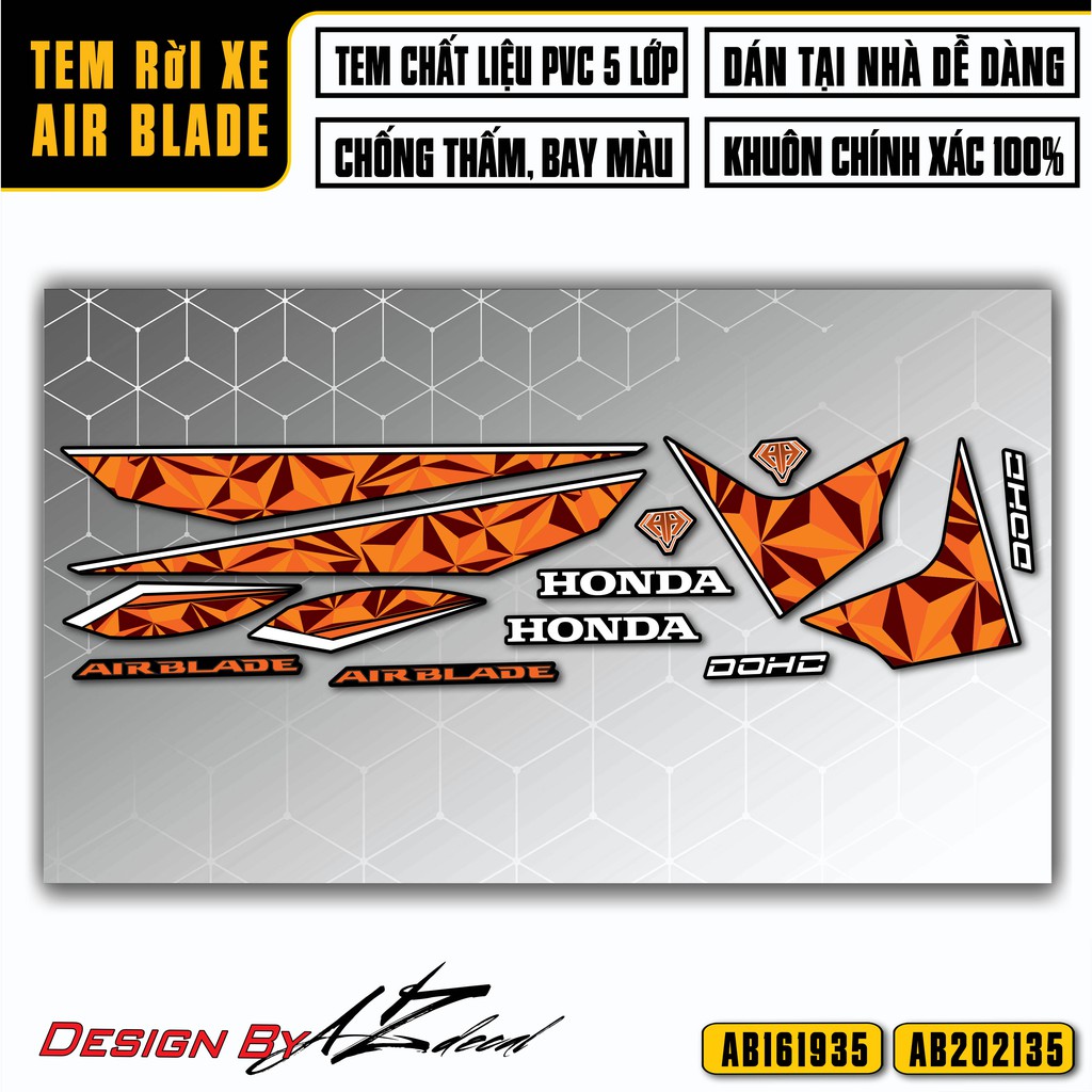 Tem Xe Airblade 2016 - 2022 Mẫu DOHC | AB35 | Decal AB Air Blade Chất Liệu Chống Nước, Cắt Khuôn Sẵn Dễ Dán