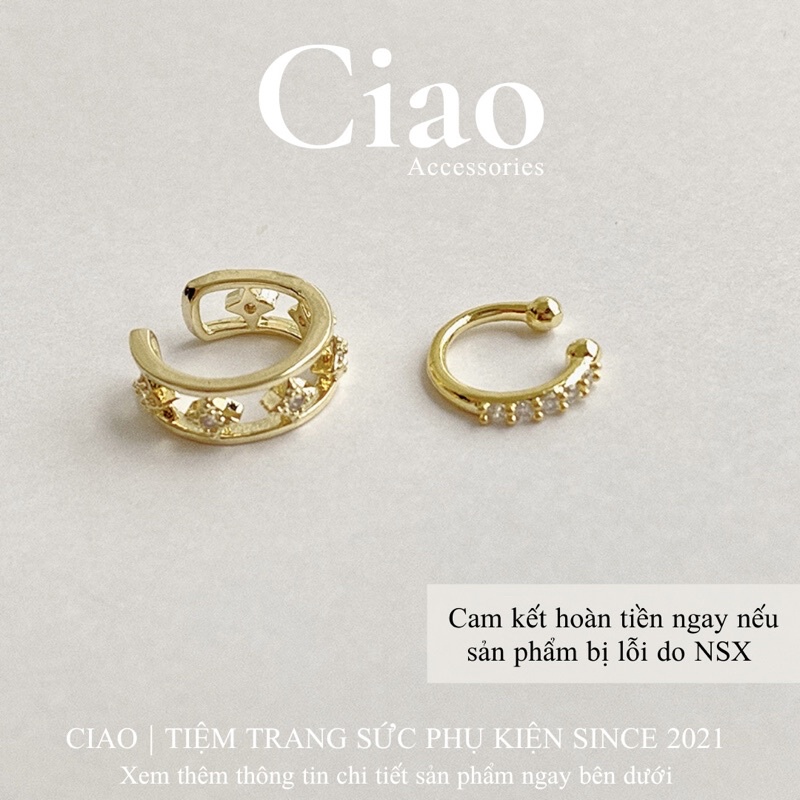 [BEST SELLER] Khuyên vành tai/ Kẹp vành tai mạ bạc thiết kế lấp lánh mới lạ trendy Ciao accessories