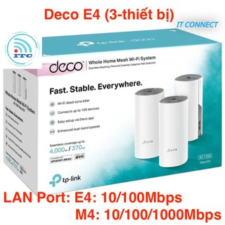 TP-Link AC1200 Hệ thống WiFi Mesh Cho Gia Đình cho độ phủ Wi-Fi tuyệt vời - Deco E4(3-pack) - Hàng Chính Hãng
