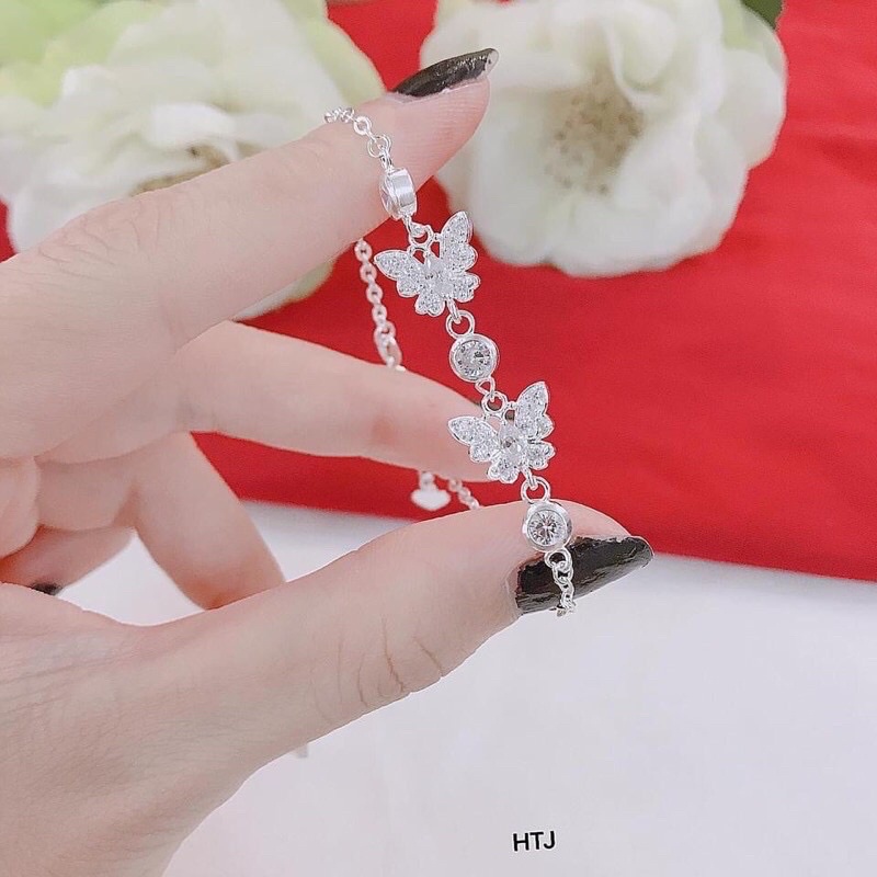 Lắc tay nữ hình bướm nạm đá chuẩn bạc ta sáng đẹp - Kho sỉ bạc Nhất Linh