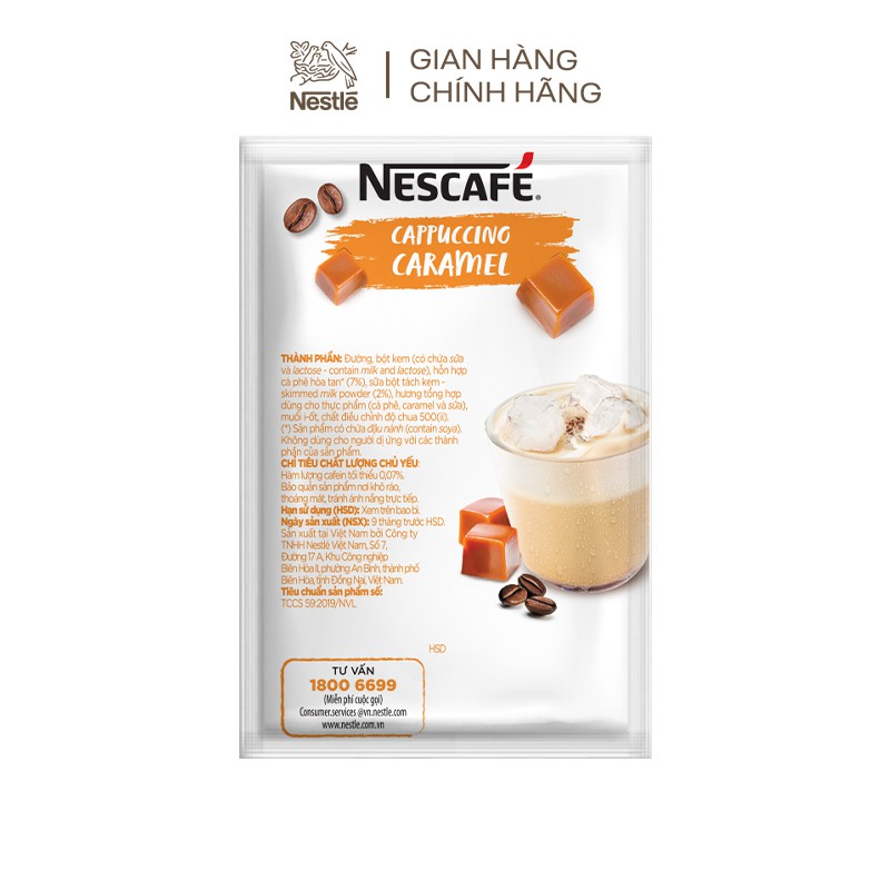 [BAO BÌ MỚI] Cà phê hòa tan NESCAFÉ Cappuccino Vị Caramel (Hộp 10 gói x 20g)