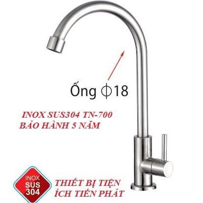 [GIÁ SỐC] Vòi Rửa Chén Lạnh INOX SUS304 Cao Cấp TN-700 Ống Phi 18 Bảo Hành 5 Năm Không Gỉ (Chính Hãng)