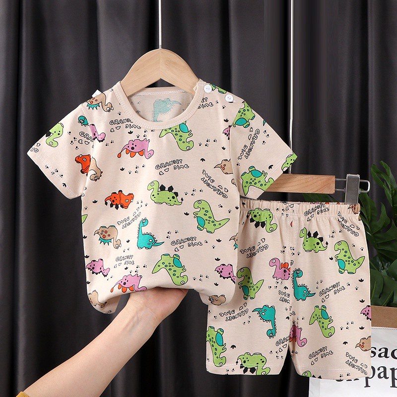 Bộ đồ thun cotton với áo và quần short thoáng khí mùa hè Hàn Quốc cho bé