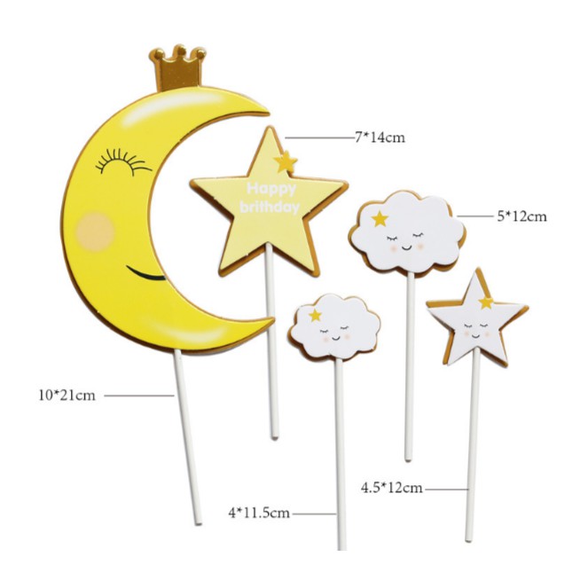 Set trăng vàng trang trí bánh sinh nhật (vương miện)