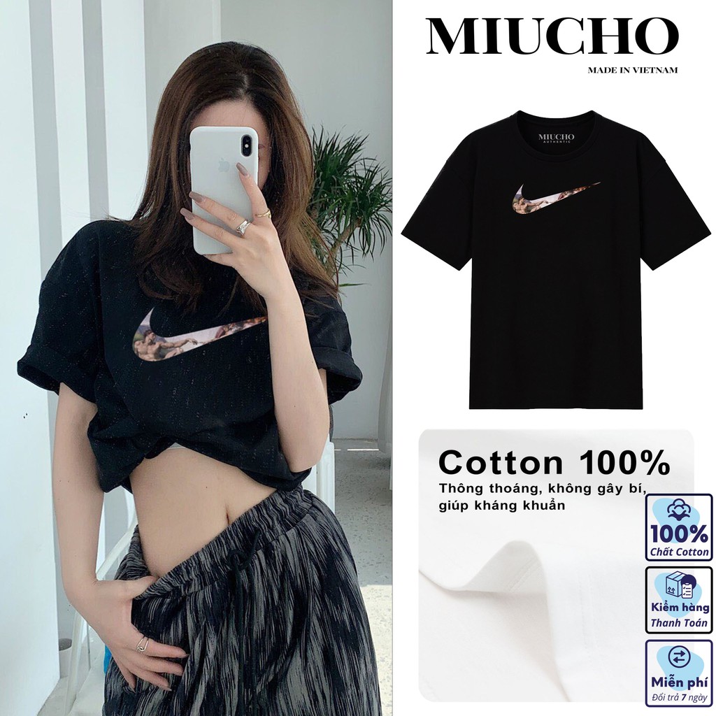 Áo phông nữ form rộng tay lỡ unisex đẹp, áo thun nữ form rộng tay lỡ unisex cotton hàn quốc AT113 Miucho in hình