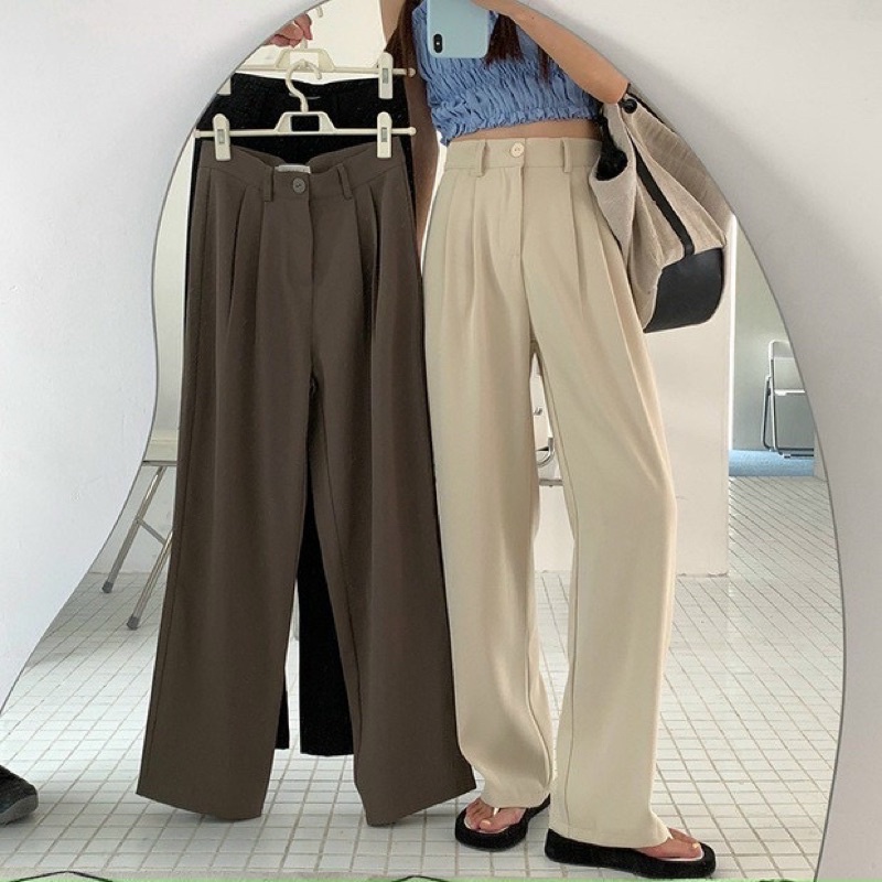 Quần Culottos Cạp Cúc Form Rộng Unisex - Quần Ống Rộng Cạp Cao Chất Kaki Mềm Đẹp Co Dãn