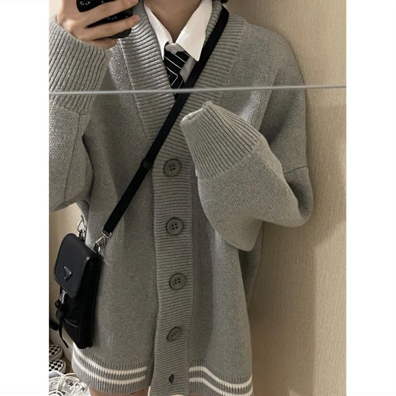 Áo Khoác Cardigan Nữ Màu Xám Lông Chuột Ấm Áp Phong Cách Thời Trang Hàn Quốc
